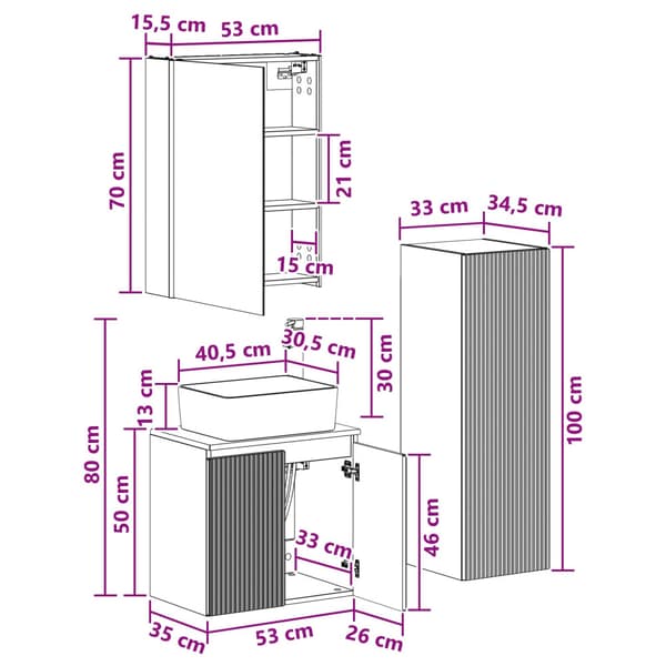 Badrumsmöbelset 4 pcs Grå Sonoma Konstruerat trä och glas