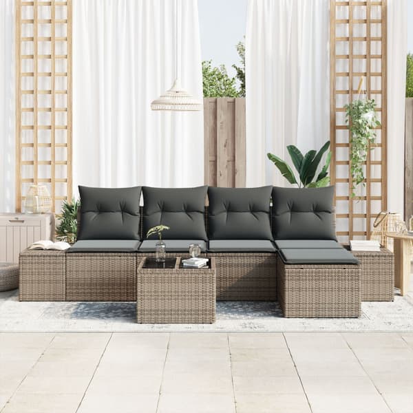 Trädgårdsoffset med kudde 5 pcs Ljusgrå konstrotting