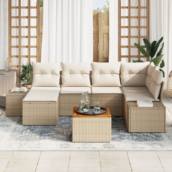 Trädgårdsoffset 7 pcs Beige och vit