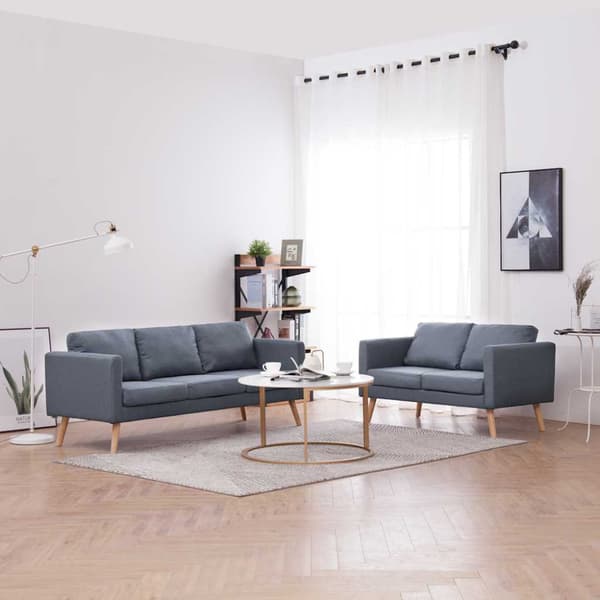 Soffgrupp med 2-sits och 3-sits tyg mörkgrå