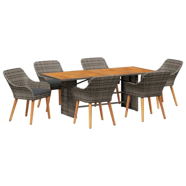 Trädgårdsmöbelset med kudde 7 pcs Grå konstrotting