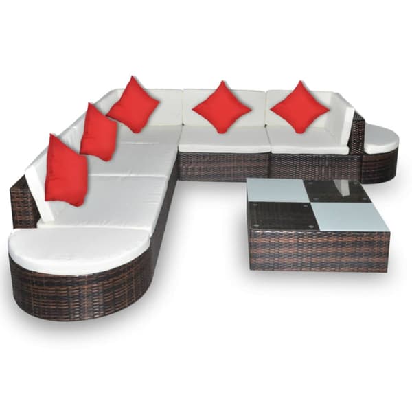 Loungegrupp med dynor 8 delar konstrotting brun