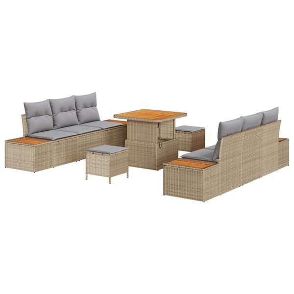 Trädgårdsoffset 9 pcs Beige konstrotting