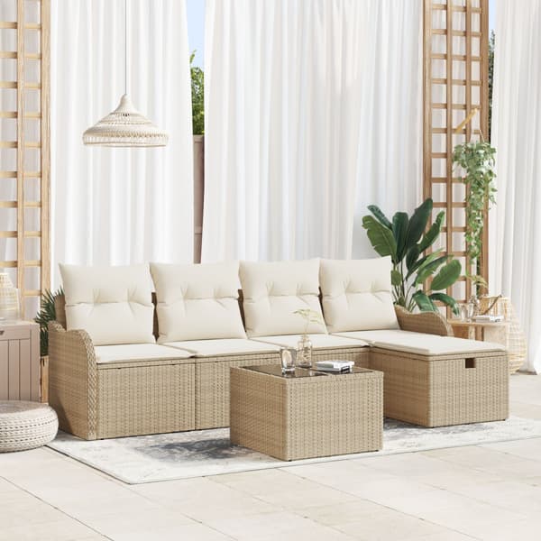 Trädgårdsoffset 6 st Poly rattan