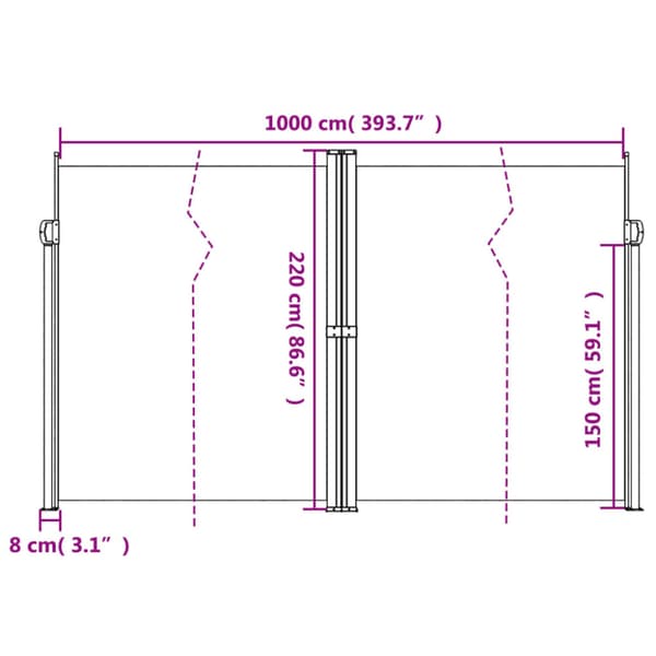 Infällbar sidomarkis antracit 220x1000 cm