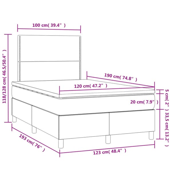 Ramsäng med madrass & LED vit 120x190 cm konstläder