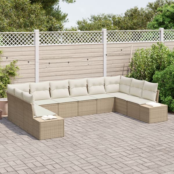 Trädgårdsoffset 10 pcs Beige och gräddfärgad Polyrattan