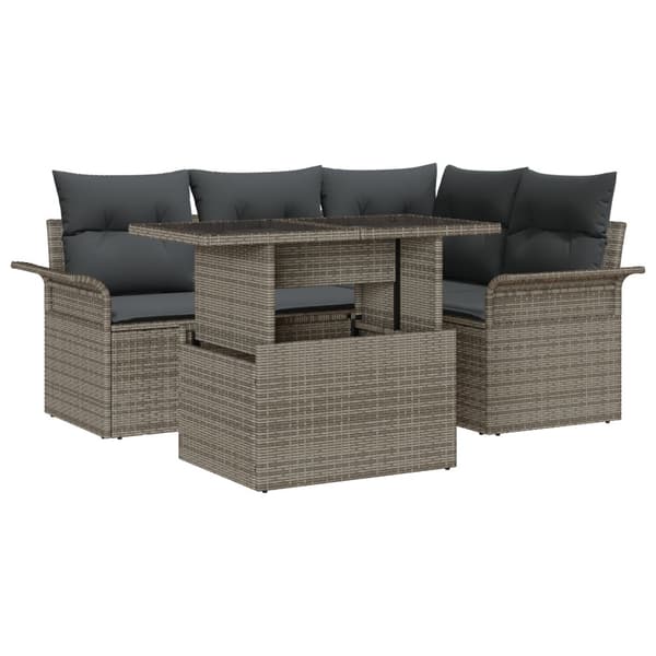 Trädgårdsoffset med kudde 5 pcs Grå Poly rattan