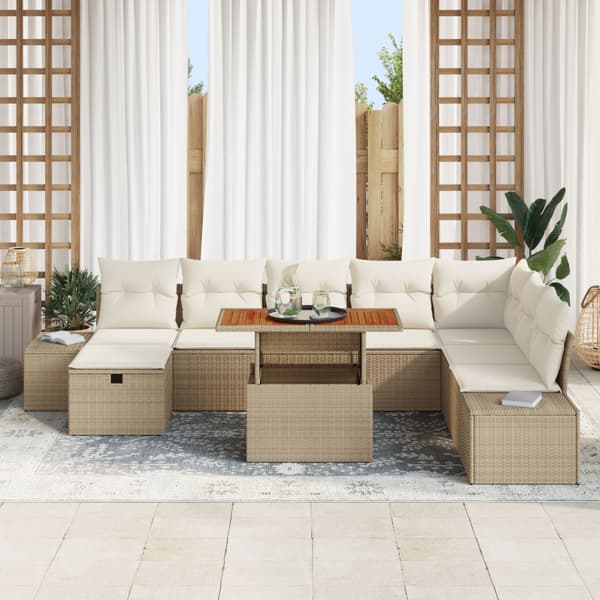 Trädgårdsoffset med lagring 9 pcs Beige Poly rattan