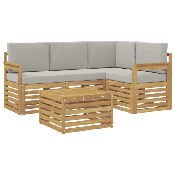 Utomhussoffset 5 pcs Vit och ljusgrå 59 x 59 x 37 cm Polyester