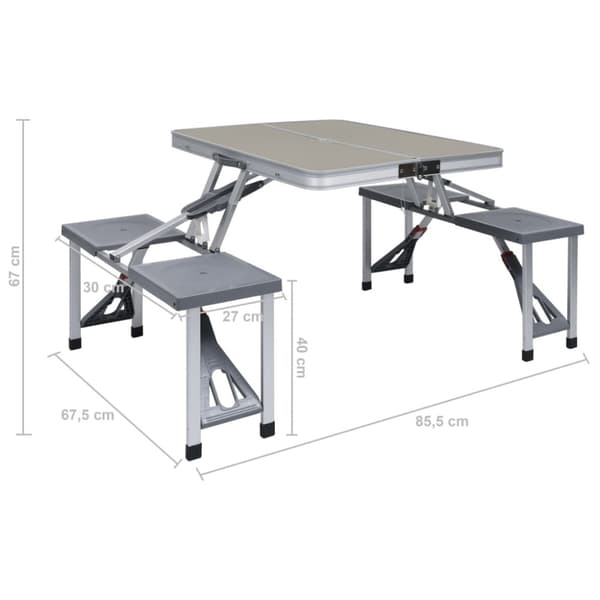 Hopfällbart campingbord med 4 sitsar stål aluminium