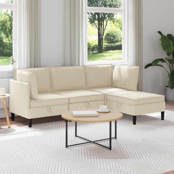 Möbelset för vardagsrummet 4 pcs Gräddvit Tyg