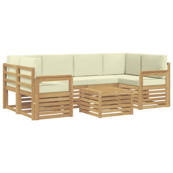 Utomhussoffset med kudde 7 pcs Vit och grädde Polyester