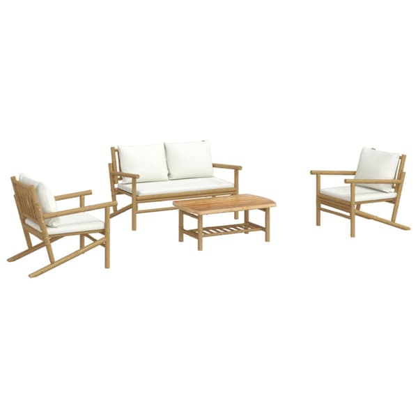 Loungegrupp 4 delar gräddvita dynor bambu
