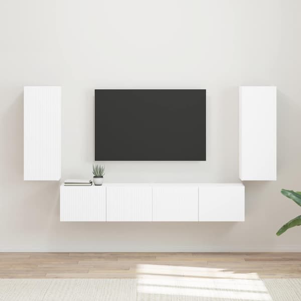 TV väggskåp set Väggmonterad 4 pcs Vit Konstruerat trä