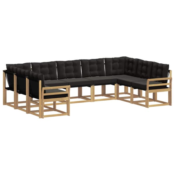 Utomhussoffset med kudde 9 pcs Vit och svart