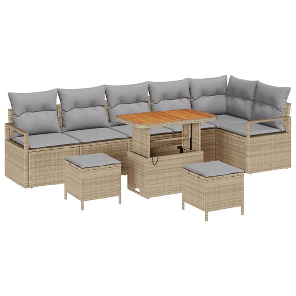 Trädgårdsoffset med kudde 9 pcs Beige Poly rattan