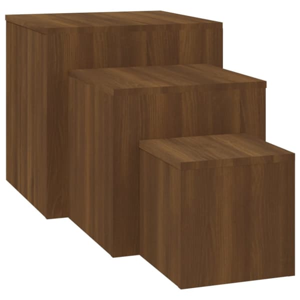 Sidobord 3 st brun ek konstruerat trä