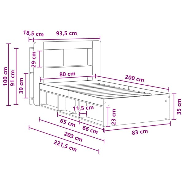 Sängram med förvaring Vit 80 x 200 cm Konstruerat trä