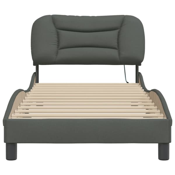 Bed Frame with LED without Mattress "Hvar" Dark Grey 90x200 cm Fabric