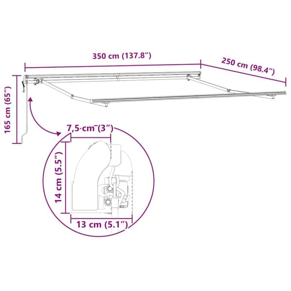 Markisram Vit 350 x 250 cm Aluminium