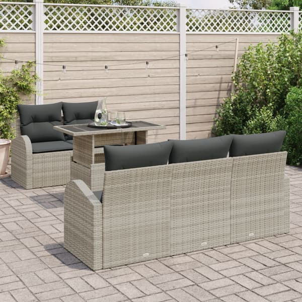 Trädgårdsoffset med kudde 6 pcs Ljusgrå konstrotting