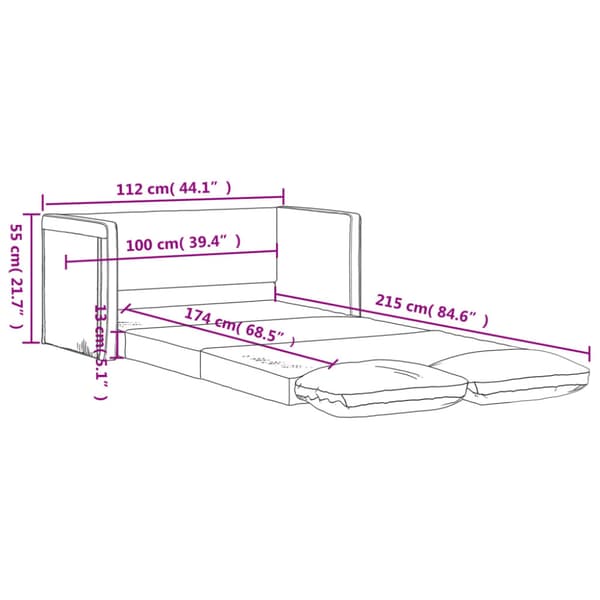 Golvbäddsoffa 2-i-1 gräddvit 112x174x55 cm tyg