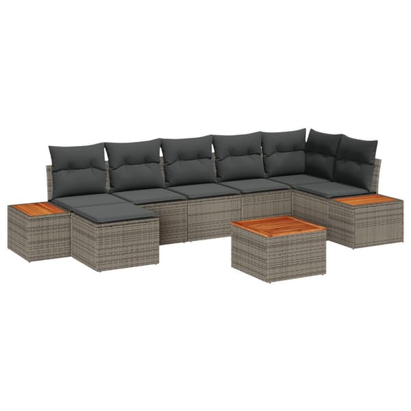Trädgårdsoffset med kudde 8 pcs Grå Poly rattan