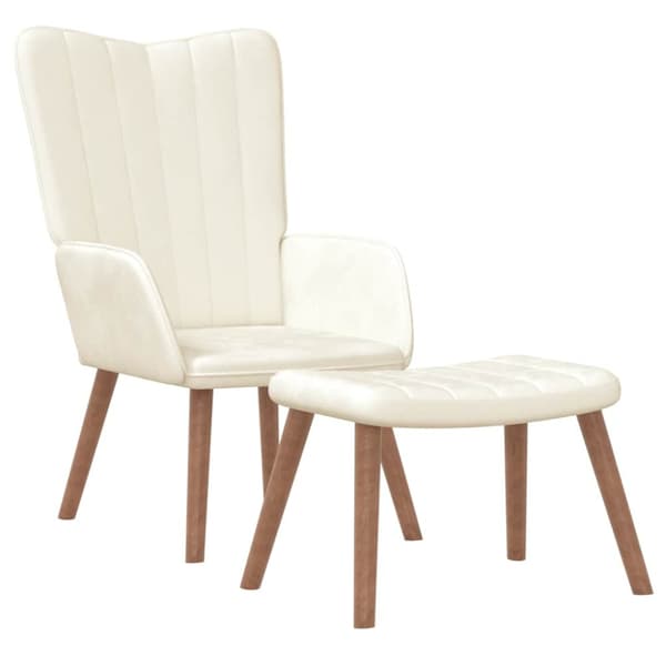 Vilstol med fotpall gräddvit sammet