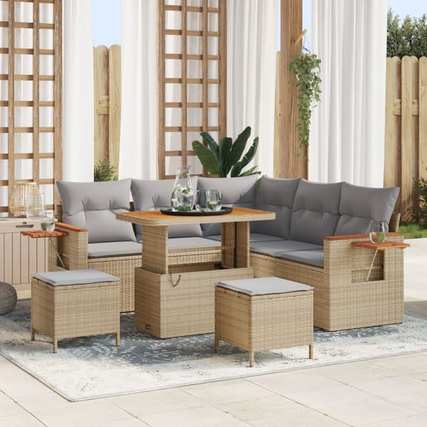 Trädgårdsoffset med kudde 9 pcs Beige och Ljusgrå konstrotting