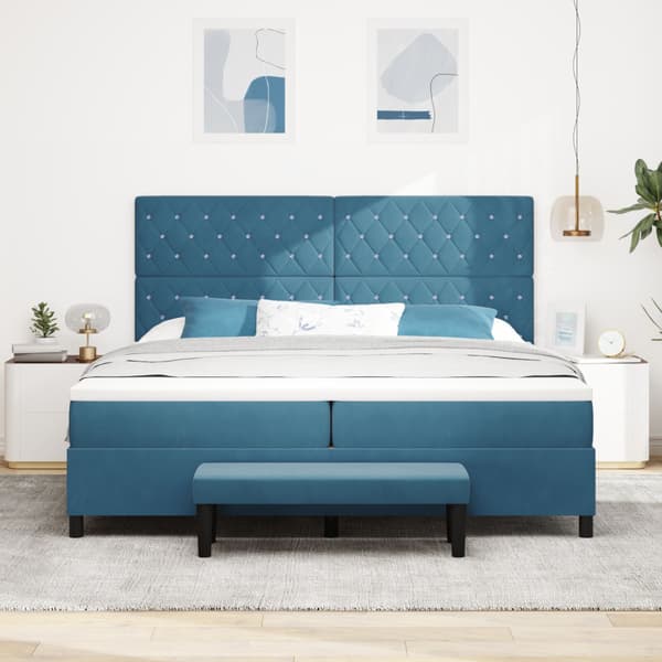 Bäddfjäder med madrass Mörkblå 200 x 200 cm Sammet