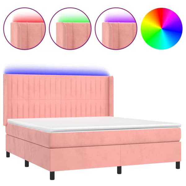 Ramsäng med madrass rosa & LED 180x200 cm sammet