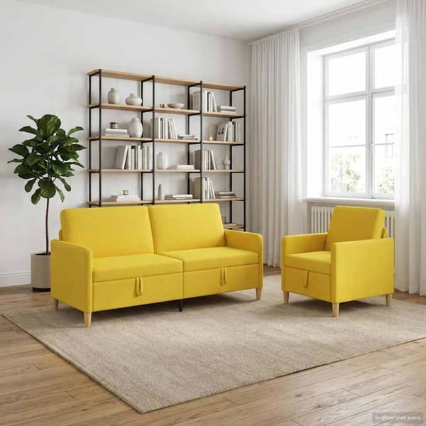 Soffgrupp med förvaring 2 pcs Ljusgul Polyester