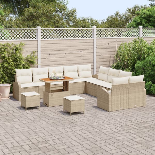 Trädgårdsoffset med kudde 13 pcs Beige och gräddfärgad