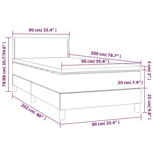 Ramsäng med madrass mörkgrå 90x200 cm tyg