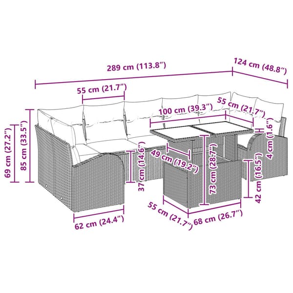 Trädgårdsoffset med kudde 8 pcs Grå Poly rattan