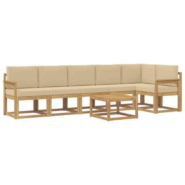 Utomhussoffset med kudde 7 pcs Vit och Beige Polyester