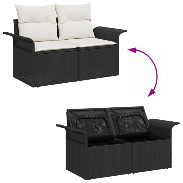Trädgårdsoffset med lagring 9 pcs Svart Poly rattan