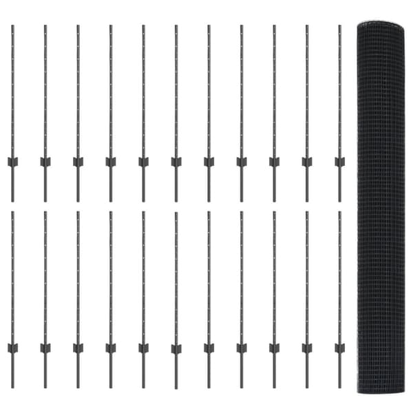 Stängsel med stolpe Grå 1 x 50 m Stål och PVC