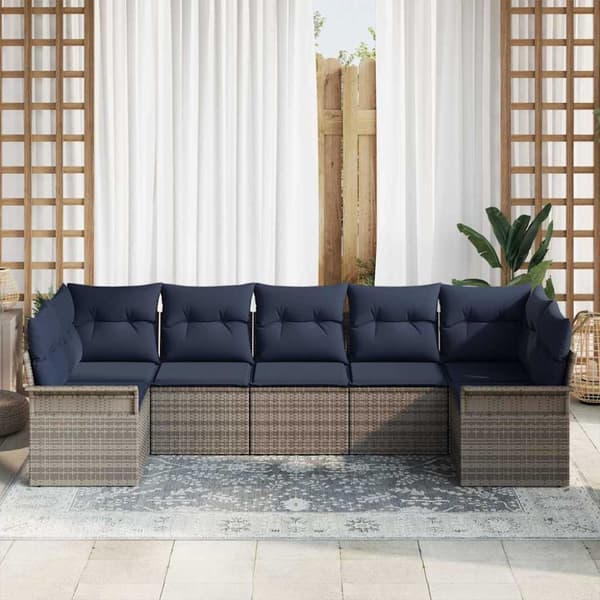 Trädgårdsoffset med kudde 7 pcs Grå Poly rattan