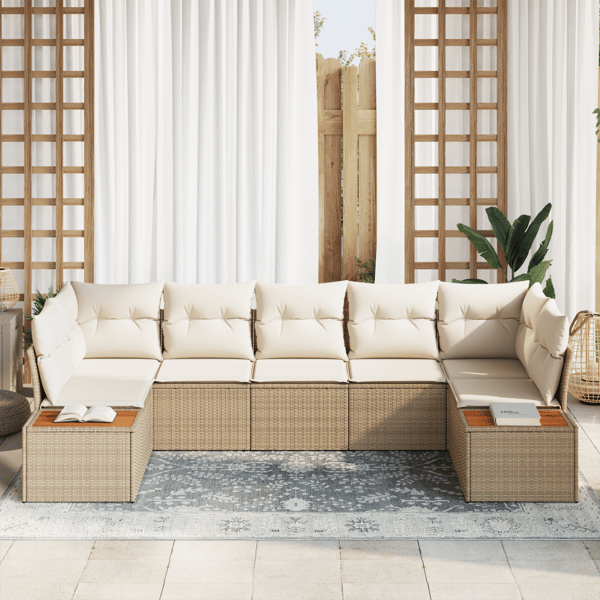 Trädgårdsoffset 7 pcs Beige och gräddfärgad Polyrattan