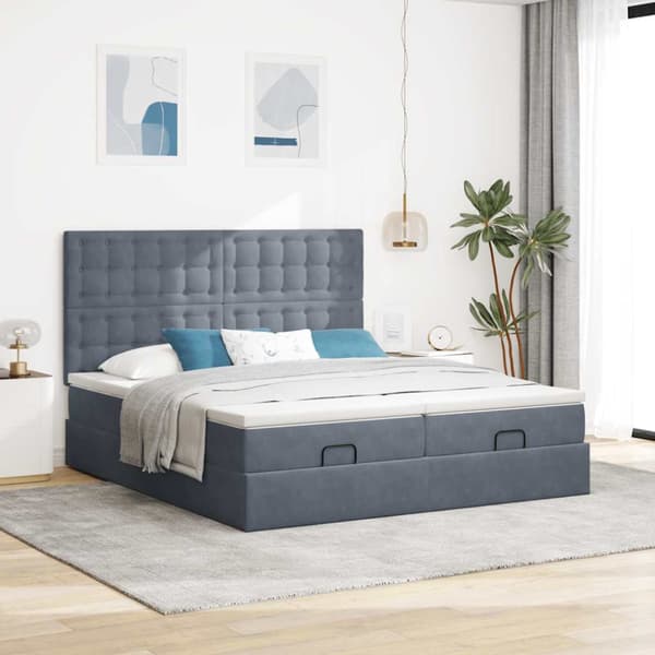 Ottoman sängram med madrasser mörkgrå 160x200 cm sammet