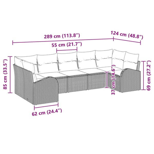Trädgårdsoffset med kudde 7 pcs Brun Poly Rattan