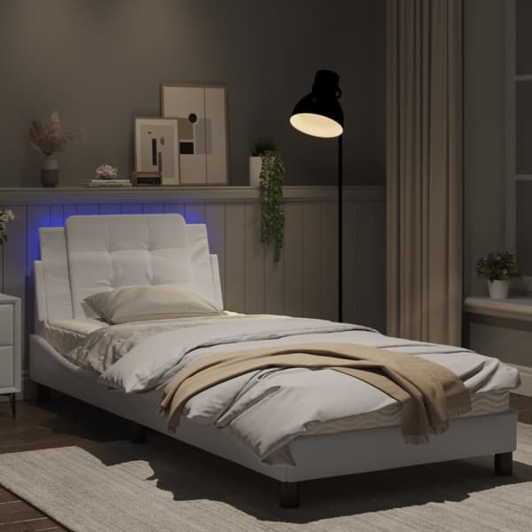 Bed Frame with LED without Mattress "Zadar" White 90x190 cm