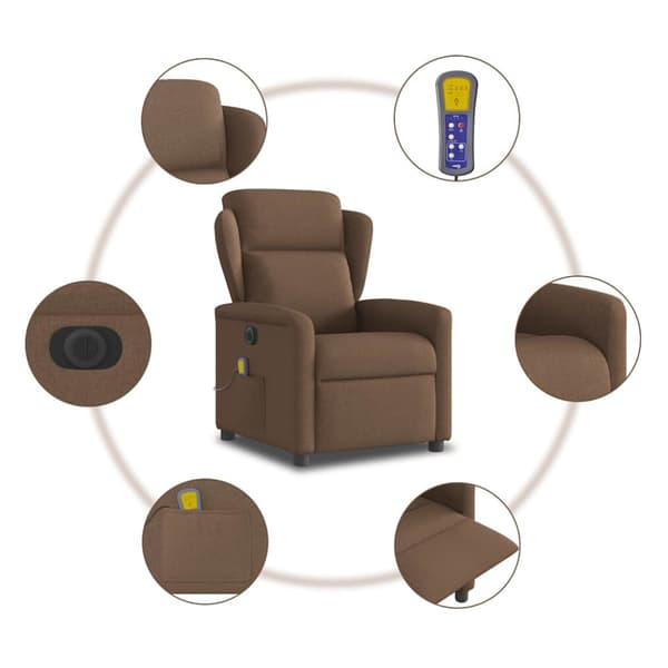 Elektrisk massagefåtölj brun tyg