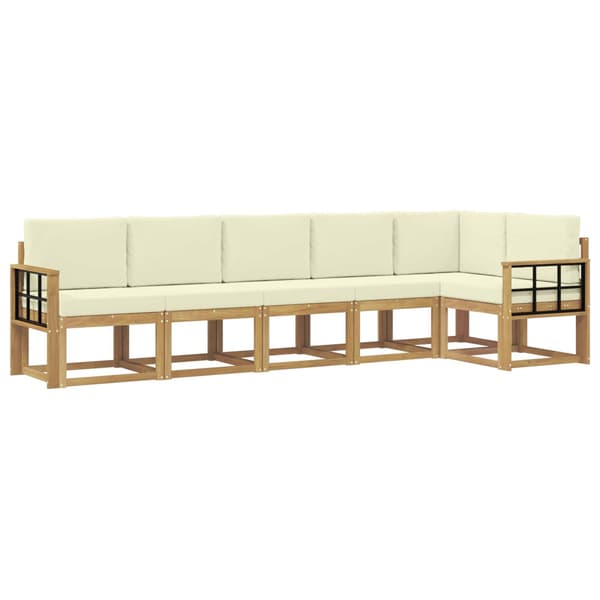 Utomhussoffset med kudde 6 pcs Vit och grädde Polyester