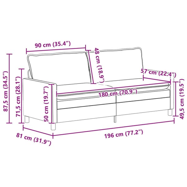 Soffa Gräddvit 196 x 81 x 87,5 cm Sammet