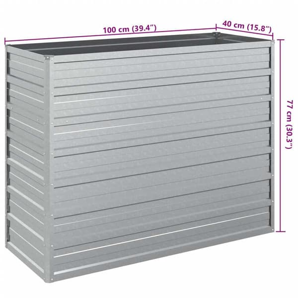 Odlingslåda upphöjd galvaniserat stål 100x40x77 cm silver