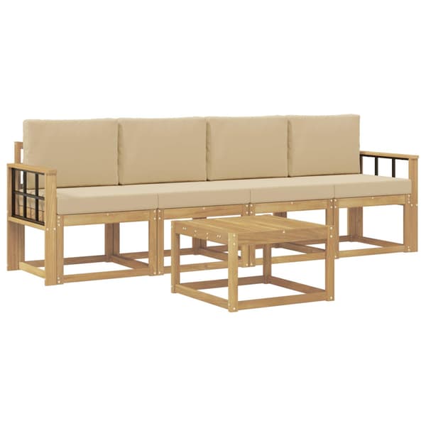 Utomhussoffset med kudde 5 pcs Vit och Beige