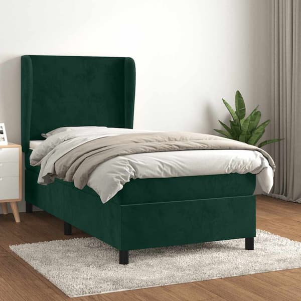 Ramsäng med madrass mörkgrön 90x190 cm sammet